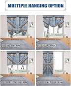 Tie Up Curtains for Windows, Farmhouse Wood Grain Adjustable Balloon Nature Linen Textured Kitchen Curtain, Vintage Country Barn Gate Textured Tie Up Light Filtering Curtains for Decor, 34 x 45 In
