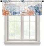 Ocean Corals Sheer Valance Curtains, Summer Beach Coral Sea Stars Light Filtering Kitchen Valances Rod Pocket Voile Curtain Window Treatment for Bedroom/Living Room/Basement 42Wx12L