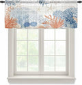 Ocean Corals Sheer Valance Curtains, Summer Beach Coral Sea Stars Light Filtering Kitchen Valances Rod Pocket Voile Curtain Window Treatment for Bedroom/Living Room/Basement 54Wx18L