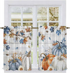 Thanksgiving Pumpkin Kitchen Tier Curtains 45 Inch Long 2 Panel Set,Rod Pocket Short Window Treatment,Fall Maple Leaf Daisy Wooden Grain Curtains & Drapes for Bathroom Basement 27.5"W x 45"L
