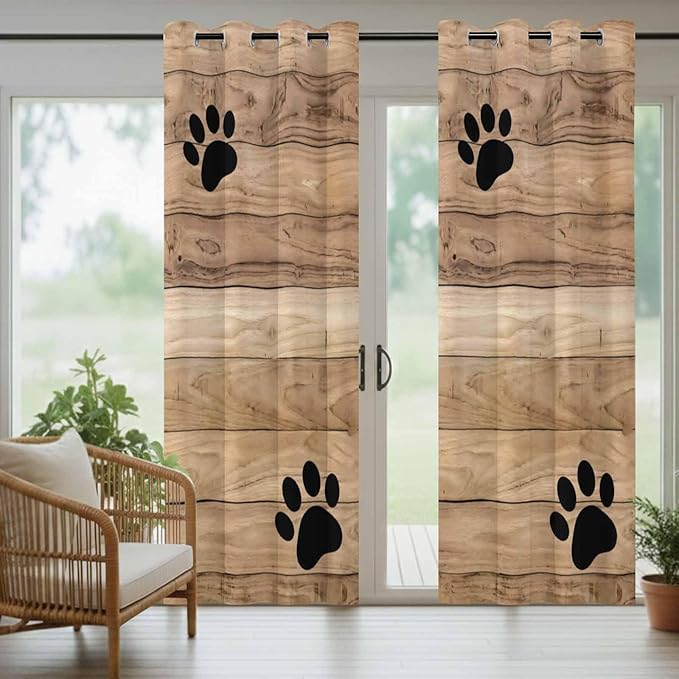 Wood Grain Outdoor Curtains for Patio Claws Animals Wooden Brown Waterproof Outside Curtains with Grommet Top Weatherproof Curtain for Cabana Pergola Gazebo, 2 Pack, 54" W x 108" L