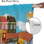 Kids Cartoon Construction Window Curtains, Funny Construction Site Cars and Helicopter Rod Pocket Decorative Windows Curtain for Children Teens Room Decor 63x63in (30% Blackout)