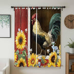 Chicken Sunflowers Living Room Curtains 96 Inch Length, Window Curtains Tab Top, Farmhouse Animals Red Barn Bees Light Filtering Window Treatments Drapes 52"x96" 2 Panel