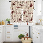 Kitchen Curtains Tiers and Valance Set of 3, Vintage Country Light Filtering Window Curtain Set, Vintage Rustic Texas Stars Plants Branch Rod Pocket Curtain Drapes for Living Room, 24 Inches Tiers