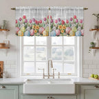 Easter Kitchen Tier Curtains 36 Inch Long 2 Panel Set,Rod Pocket Half Window Curtains Over Sink,Retro Spring Bunny Eggs Tulip Farm Wooden Grain Light Filtering Short Drapes Cafe 27.5"W x 36"L