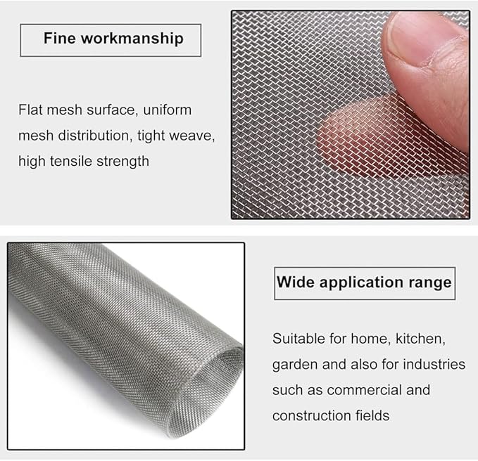 MRYBD 304 Stainless Steel Woven Wire Mesh Small 1mm Hole Fine Wire Mesh, 30 Mesh Drain Cover Mesh, Garden Insect Screen, for Air Bricks, Window, Vents, Filter 1x5m