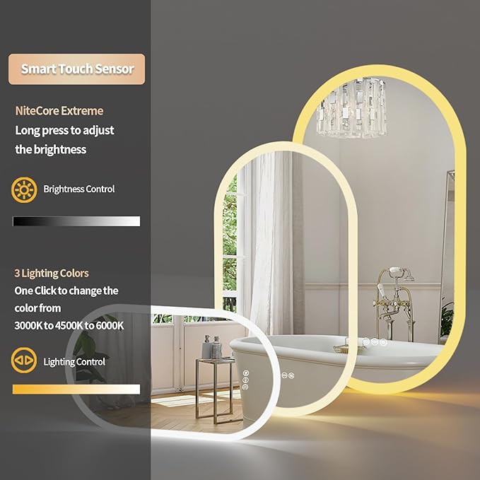LUVODI Lighted LED Bathroom Mirror: 32x20IN Oval Wall Mounted Vanity Mirror with Bright Back Lit - Illuminated Dimmable 3 Colors Makeup Mirrors with Smart Memory Form Anti-Fog Vertical or Horizontal