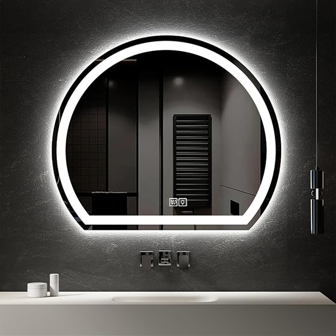 Bathroom Mirror with 3 Colour LED Lights, Lighted Bathroom Makeup Wall Mounted Mirror with Demister Pad, Touch Switch Mirror for Entryway, Bathroom, Vanity(43.3"/110cm)