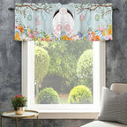 Easter Bunny Curtain Valances for Windows, Kitchen Valance Window Treatment, Easter Eggs Spring Farmhouse Wood Grain Teal Blue Light Filter Block Curtains for Bathroom/Bedroom/Living Room 42'' x 12''