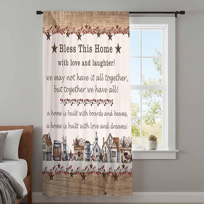 Farmhouse Sheer Curtains 45 Inch Length Country Star Barn Berry Brown Wood Plank Chiffon Curtain for Bedroom Living Room Light Filtering Rod Pocket Window Treatments Voile Curtains Drapes for Kitchen