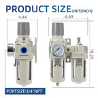 3/4" NPT Air Compressor Filter Regulator Lubricator (FRL) Unit,air Pressure Regulator with Pressure Gauge (0-150 PSI),Quick Release Bowl,Bracket