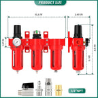 Industrial Grade Three-Stage Air Drying System, 0-150 PSI, 1/2 Inch NPT, Aluminum Alloy, with Particulate Filter, Coalescing Filter, Desiccant Dryer, and Air Regulator (Manual Drainage)