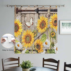 Farmhouse Sunflowers Bathroom Curtains 63 Inch Length, Window Curtains Tab Top, Rustic Barn Doors Flowers Butterfly Wooden Light Filtering Window Treatments Drapes 52"x63" 2 Panel