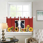 Cow Sunflowers Kitchen Curtains 24 Inch Length, Small Window Curtains Tab Top, Botanical Floral Leaves Bees Farm Barn Light Filtering Short Window Treatments Tier Drapes 27.5"x24" 2 Panel