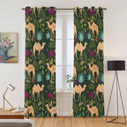 2 Panel Kitchen Cafe Curtains, Retro Desert Camel Sunlight Filtering Nature Air Through, Window Decor Tier Curtains for Living Room 80W x 84L inch Tropical Animal Aloe Vera Leaves Dark Green