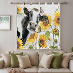 Retro Farmhouse Floral Bathroom Curtains 63 Inch Length, Window Curtains Tab Top, Yellow Sunflowers Cows Butterfly Wood Light Filtering Window Treatments Drapes 52"x63" 2 Panel