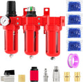 Industrial Grade Three-Stage Air Drying System, 0-150 PSI, 3/8 Inch NPT, Aluminum Alloy, with Particulate Filter, Coalescing Filter, Desiccant Dryer, and Air Regulator (Manual Drainage)