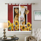 Cows Sunflowers Bathroom Curtains 63 Inch Length, Window Curtains Tab Top, Spring Floral Bees Farmhouse Barn Light Filtering Window Treatments Drapes 52"x63" 2 Panel