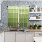 Gradient Green Wooden Board Window Valance Curtains, Retro Country Wood Grain Light Filtering Kitchen Valance with 3-inch Rod Pocket for Living Room Bathroom Bedroom,2 Panel,42x63In