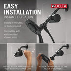 Delta Faucet 4-Setting In2ition 2-in-1 Dual Shower Head with Clarifi Standard Shower Filter Attachment and Filter, Black Shower Head with Filter, Filtered Shower Head, Matte Black 7SF110BBL