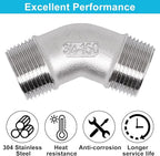 45 Degree Elbow 2PCS, 3/4" NPT Male X 3/4" NPT Male 304 Stainless Steel Pipe Fitting, Connector Coupler Apply to Outdoor/Garden/Industrial