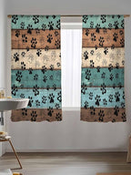 Sheer Curtains 63 Inch Length, Green Brown Paw Print Semi Sheer Curtains Light Filtering Window Treatment, Vintage Farmhouse Country Wooden Grain Privacy Voile Drapes for Living Room 52x63 Inch