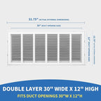 30x12 Return Air Grille [Duct Opening Size],Return Air Vent Cover for Wall Or Ceiling,Steel Return Air Filter Grilles Removable Face/Door for 1 Inch Filters (30"W x 12"H [Duct Opening])