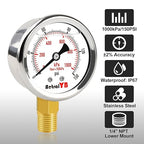 0-150 PSI Pressure Gauge, Liquid-Filled, 2-Inch, Stainless Steel Case, Brass Internals, 1/4" NPT Bottom Mount, Pressure Gauge for Air Compressor, RV Regulator, and Industrial Use