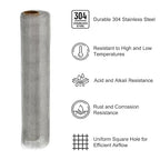 PATIKIL 40" L x 10" W Woven Wire Mesh, 14 Mesh 304 Stainless Steel Air Vent Filter Screen with Gloves for Window Security Vent Cover Filtration Animals Fence