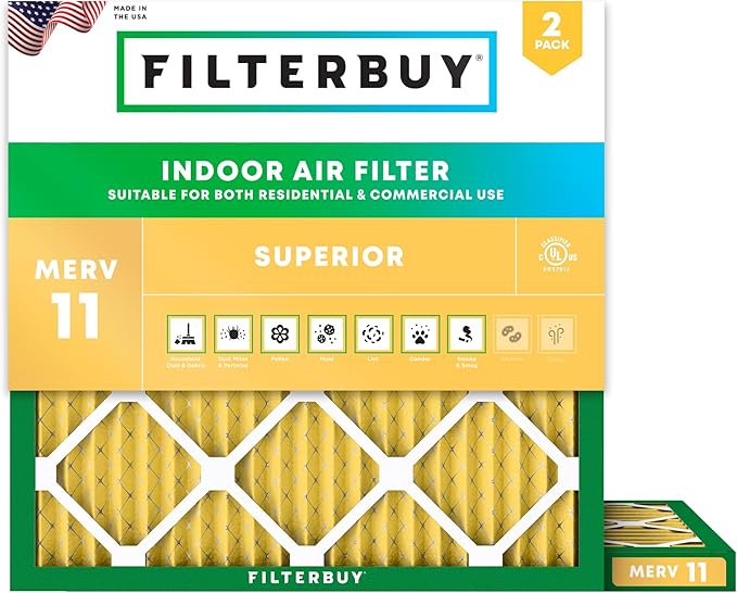 Filterbuy 17x17x1 Air Filter MERV 11 Superior Pet & Allergy Defense (2-Pack), Electrostatic Pleated HVAC AC Furnace Filters Replacement, Made in USA (Actual Size: 17.00 x 17.00 x 0.75)