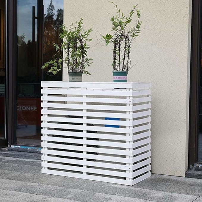 Wood Air Conditioner Fence Screen - Hide Outdoor Unit Stylishly with Tall Weatherproof Shutters Central Air Conditioner Covers (White L120Xw60Xh105Cm)