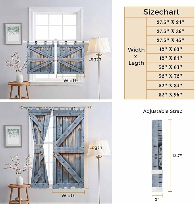 Farmhouse Wood Grain Kitchen Curtains 24 Inch Length, Small Window Curtains Tab Top, Vintage Country Barn Gate Textured Light Filtering Short Window Treatments Tier Drapes 27.5"x24" 2 Panel