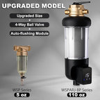 iSpring WSP50ARJ-BP Whole House Prefilter, Spin-Down Sediment Water Filter with Bypass, Upgraded Clear Housing, Jumbo Size, Flushable and Reusable, Touch-Screen Auto Flushing, 4 Modes, 50 Microns