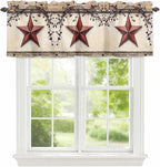 Farmhouse American Valances for Windows, Country Star Berries Vintage Wood Grain Kitchen Valance Light Filtering Rod Pocket Short Curtains for Kitchen Bathroom, 1 Panel, 42"x18"