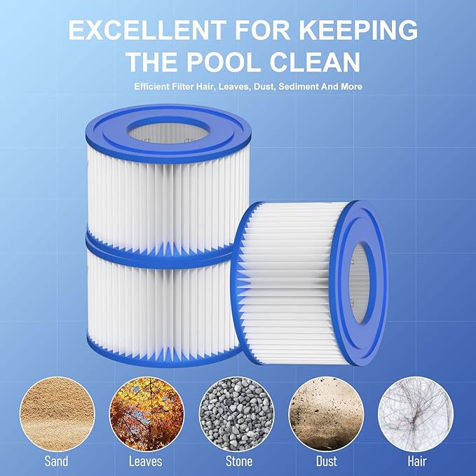 Type VI Hot Tub Filter Cartridge Compatible with Lay-Z-Spa, Coleman SaluSpa 90352E, 58323E, 58323 Swimming Pool Pump (8 Pack)