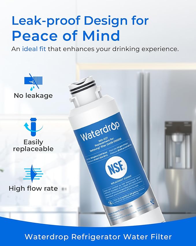 Waterdrop DA29-00020B Refrigerator Water Filter, Replacement for Samsung HAF-CIN/EXP, DA29-00020A/B, DA29-00020B-1, RF263BEAESR, RF28HMEDBSR, RF263TEAESG, RF4287HARS, 6 Filters