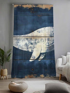 Sheer Curtains 84 Inches Long, Ocean Whale Blue Semi Sheer Curtains Light Filtering Window Treatment, Summer Sea Vintage Wooden Grain Privacy Voile Drapes for Living Room Bedroom 52x84 Inch