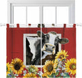 Cows Sunflowers Bedroom Curtains 63 Inch Length, Window Curtains Tab Top, Spring Botanical Floral Bees Red Barn Light Filtering Window Treatments Drapes 42"x63" 2 Panel