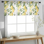 Spring Summer Lemon Sheer Valance Curtains, Leaf Flower White Wood Grain Light Filtering Kitchen Valances Rod Pocket Voile Curtain Window Treatment for Bedroom/Living Room/Basement 60Wx18L