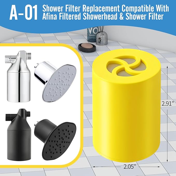 DerBlue 3PCS A-01 Multi-Stage shower head filter replacement Compatible with Afina Filtered Showerhead for Hard Water,Remove Chlorine and Other Impurities