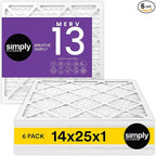 Simply 14x25x1 Air Filter, Merv 13, 6 Pack, For Home AC Furnace & HVAC (Actual Size: 13.75"x24.75"x0.75") DUST, Pet, & Allergy Control