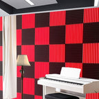 96 Pack Allxinlog Absorb the echo Acoustic Foam Panel Wedge Studio Soundproofing Wall Tiles 12" X 12" X 1" (48RED+48BLACK)