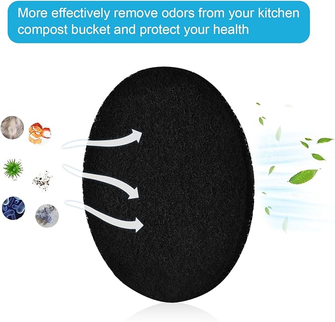6Pcs 6.5 Inch Charcoal Filters for Kitchen Compost Bin, Replacement Activated Carbon Filters for Countertop Compost Pail Home Bucket Refill Sets, Round