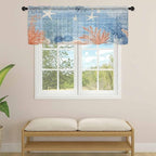 Ocean Corals Sheer Valance Curtains, Summer Beach Coral Sea Stars Blue Stripes Light Filtering Kitchen Valances Rod Pocket Voile Curtain Window Treatment for Bedroom/Living Room/Basement 54Wx18L