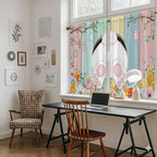 Easter Kitchen Curtains 54 Inch Long 2 Panel Set, Rod Pocket Window Curtains Panels, Spring Colorful Bunny Eggs Flower Wood Grain Light Filtering Privacy Draperies for Bedroom Laundry 42"W x 54"L