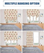 Tie Up Curtains for Windows, Summer Camels Adjustable Balloon Nature Linen Textured Kitchen Curtain, Farmhouse Retro Cartoon Desert Animals Tie Up Blackout Curtains for Bedroom, 52 x 63 Inches