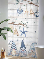 Sheer Curtains 96 Inches Long, Coastal Eucalyptus Semi Sheer Curtains Light Filtering Window Treatment, Ocean Blue Gnomes Starfish Leaf Wood Grain Privacy Voile Drapes for Living Room 52x96 Inch