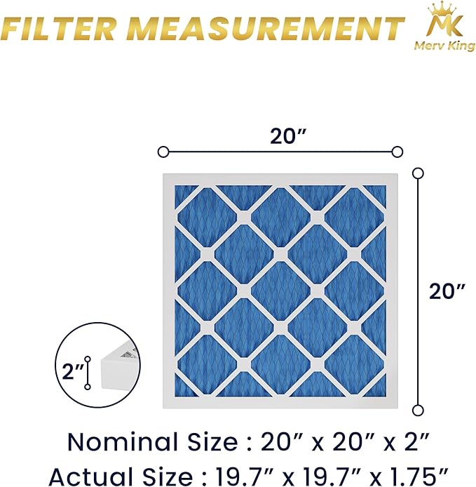 MervKing 20x20x2 Air Filter Actual Size: 19.7" x 19.7" x 1.75" MERV 11 MPR 1000-1200 | MADE IN USA | 12-Pack | Pleated HVAC AC Furnace Replacement