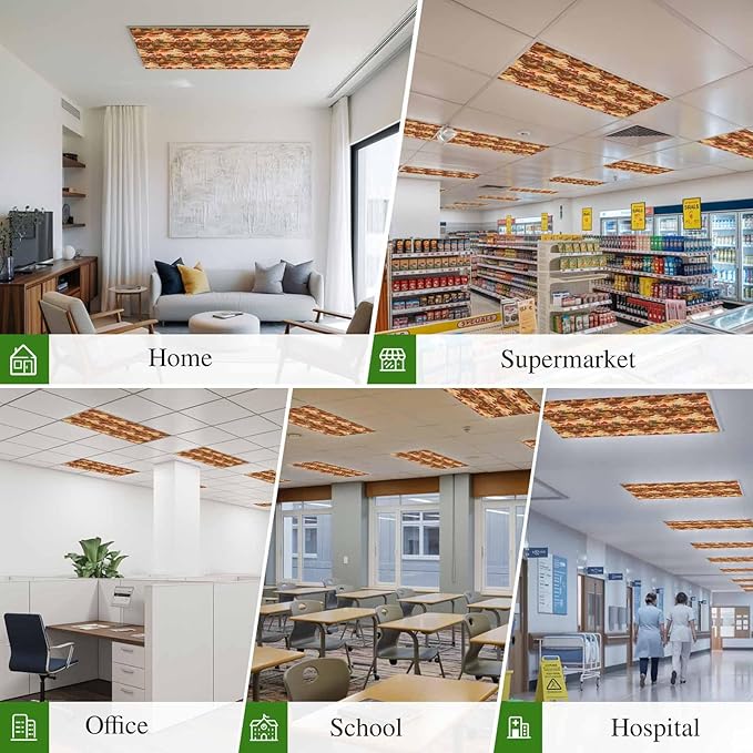 Tropical Plant Cactus Fluorescent Light Covers 3 Pack Western Cowboy Horse Sunset Deserts Brown Magnetic Fluorescent Ceiling Lights Filters for Office Classroom Home Drop Ceiling 4x2 Feet