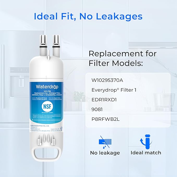 Waterdrop EDR1RXD1 Replacement for Everydrop® Filter 1, W10295370A, EDR1RXD1B, P8RFWB2L, P4RFWB, Kenmore® 46-9081, 46-9930, WD-F38 Refrigerator Water Filter, 6 Pack